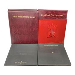 Great British Queen Elizabeth II first day covers including various issues for the Millennium etc, many with printed addresses and special postmarks, housed in three 'Royal Mail First Day Covers' ring binder folders and three Royal Mail special stamps books dated  1997, 1998 and 1999 complete with mint stamps