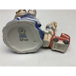 Four Royal Copenhagen figures, comprising Else with teddy no. 671, Snowman no. 158, Elsa no. 404, an mini collection girl with pram no.014, all with mark beneath  