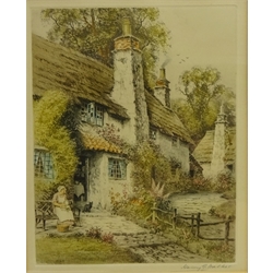  Lanscombe Farm, Cockington', coloured etching signed by Henry George Walker (British 1876-1932) 26cm x 21.5cm and 'Head of Buttermere', coloured etching signed by Claude Hamilton Rowbotham (British 1864-1949) 16cm x 21cm (2)  