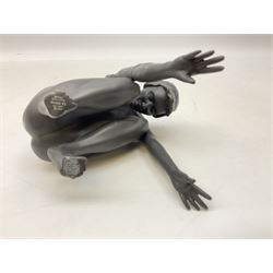 Royal Doulton 'Nude F2' matte black figure of crouching nude woman, HN5071, stamped beneath