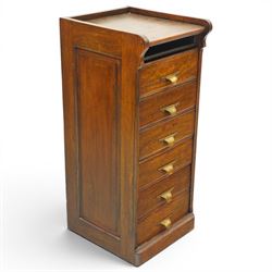 Edwardian oak pedestal filing cabinet, rectangular top with raised three-quarter gallery t...
