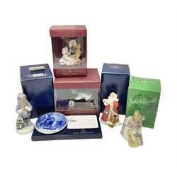 Two Royal Copenhagen figures, comprising Julie and Girl with Saw, together with Beswick Hunca Munca Sweeping, and two Villeroy & Boch christmas decorations, all with original boxes   