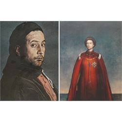Pietro Annigoni OMRI (Italian 1910-1988): 'Self Portrait' and 'Her Majesty Queen Elizabeth II' in Robes of the Order of the British Empire, two colour prints signed in pen max 55cm x 42cm (2)
