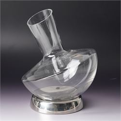 WMF glass decanter, designed by Jette Joop, on steel stand, boxed, H23cm; Tiffany & Co glass candlestick, marked to base, H18cm (2)