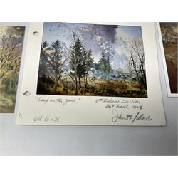 Presentation bronzed figure of a paratrooper by Peter Hicks mounted on a mahogany plinth with plaque inscribed ' Presented to Lieutenant General Sir Michael Gray KCB OBE President Army Parachute Association 1981-1987 An Outstanding Term of Leadership Friendship and Humour. Thank You All Ranks A.P.A.' H28cm; a brass Pegasus plaque H12cm; and small quantity of colour photographs and prints of military related paintings