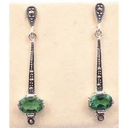  Pair of tourmaline and marcasite silver pendant ear-rings stamped 925  