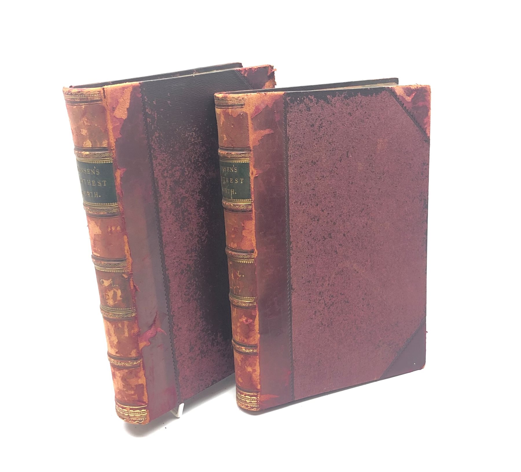  Nansen Fridtjof: Farthest North. 1898 George Newnes. Two volumes. Photographic illustrations and folding map. Half leather binding with gilt panelled spines (2)  