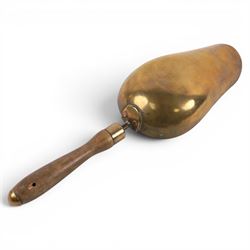 Brass grain/coal scoop with wooden handle, L43cm