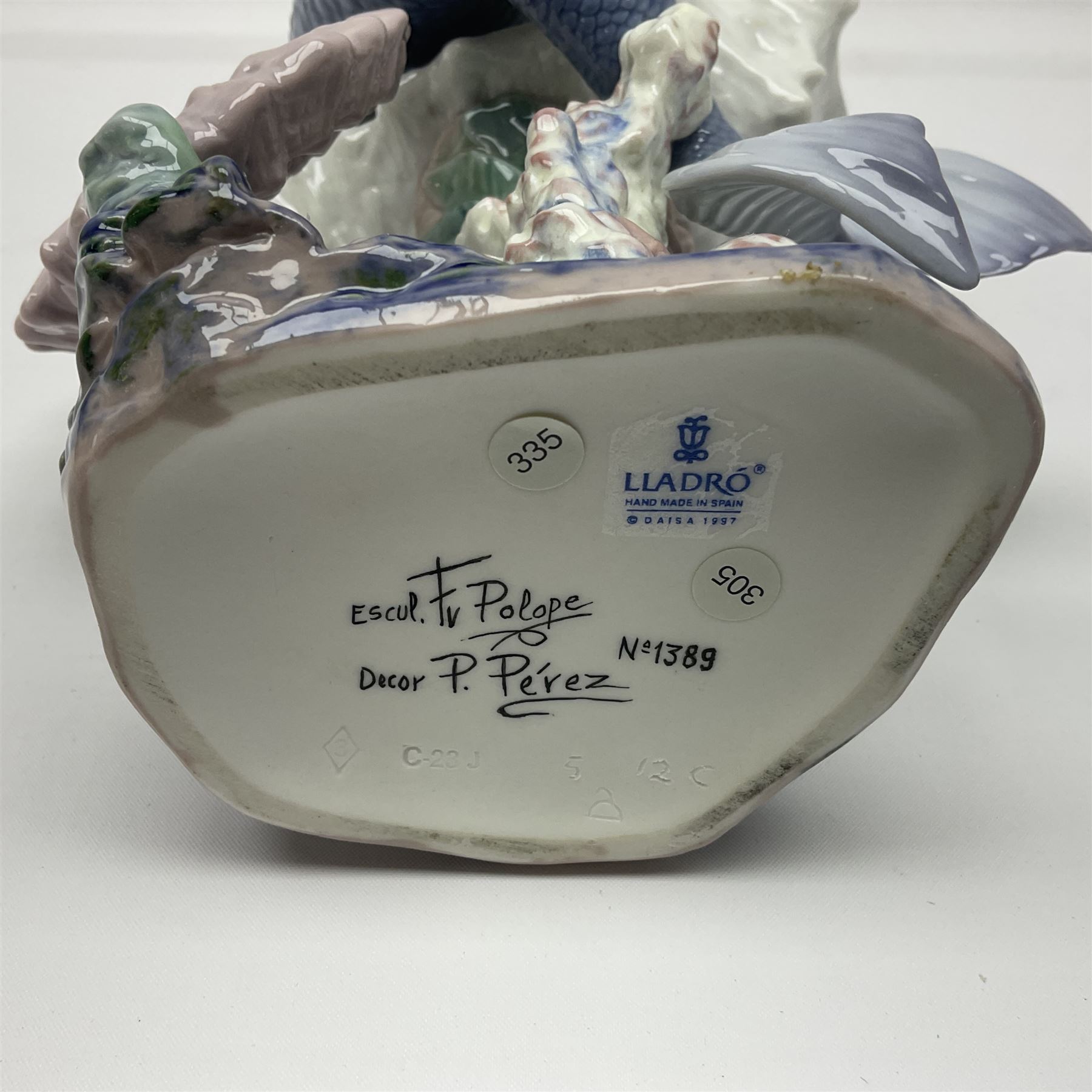 Lladro figure, Beneath the Waves, modelled as a mermaid and seahorse upon a wooden plinth, no 1822, limited edition 1389/2500, with certificate and original box, H32cm 