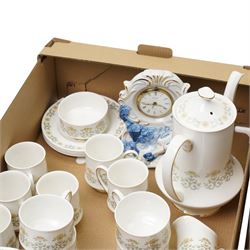 Portmerion Harvest Blue pattern plates, Paragon Fiona pattern tea service, a silver plated tea and coffee service, etc, contents in two boxes