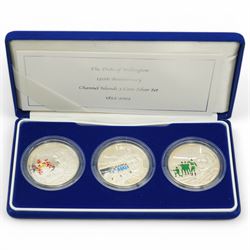 Queen Elizabeth II 'Silver Jubilee' hallmarked sterling silver commemorative stamp ingot, Channel Islands 2002 'The Duke of Wellington' silver three coin set, 2006 'The Queen's Eightieth Birthday Silver Lenticular Medal', Isle of Man 2021 'Silver Proof Sovereign', Danbury Mint 'The 2023 Early Issue Silver Britannia Change-of-Portrait Set', all cased with certificates and a facsimile newspaper etc