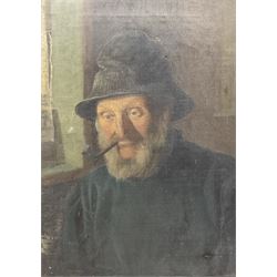 Henry Borrows (British fl.1878-1890): 'Cud Colley - a Whitby Fisherman', oil on canvas sig...