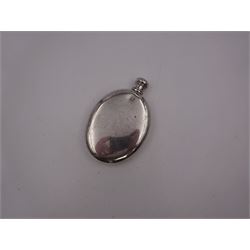 Tiffany & Co silver hip flask, of oval form with screw cap, stamped Tiffany & Co  26503327 Sterling Silver beneath, H11.5cm