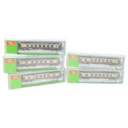 Two Hornby Arnold 'N' gauge SR 5-BEL car packs, comprising HN3500 Brighton Belle Pullman 1934 3-Car Pack and HN3000 Brighton Belle Pullman 1934 2-Car Pack, both boxed