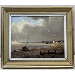 Don Micklethwaite (British 1936-): 'Kilnsea Beach - Humberside', oil on canvas board signed, titled verso 19cm x 24cm; Bill Lowe (British 1922-2006): 'South Bay - Scarborough', watercolour signed, titled verso 23cm x 30cm (2)