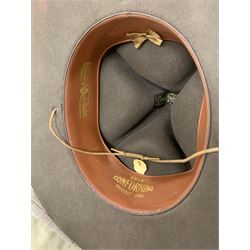 Mid 20th century Boy Scouts uniform, comprising corduroy shorts, further pair of shorts, two shirts, socks, and felt hat, together a framed collection of Ogden's 'Boy Scots' cigarette cards, and an unframed print of Lord Baden Powell. 