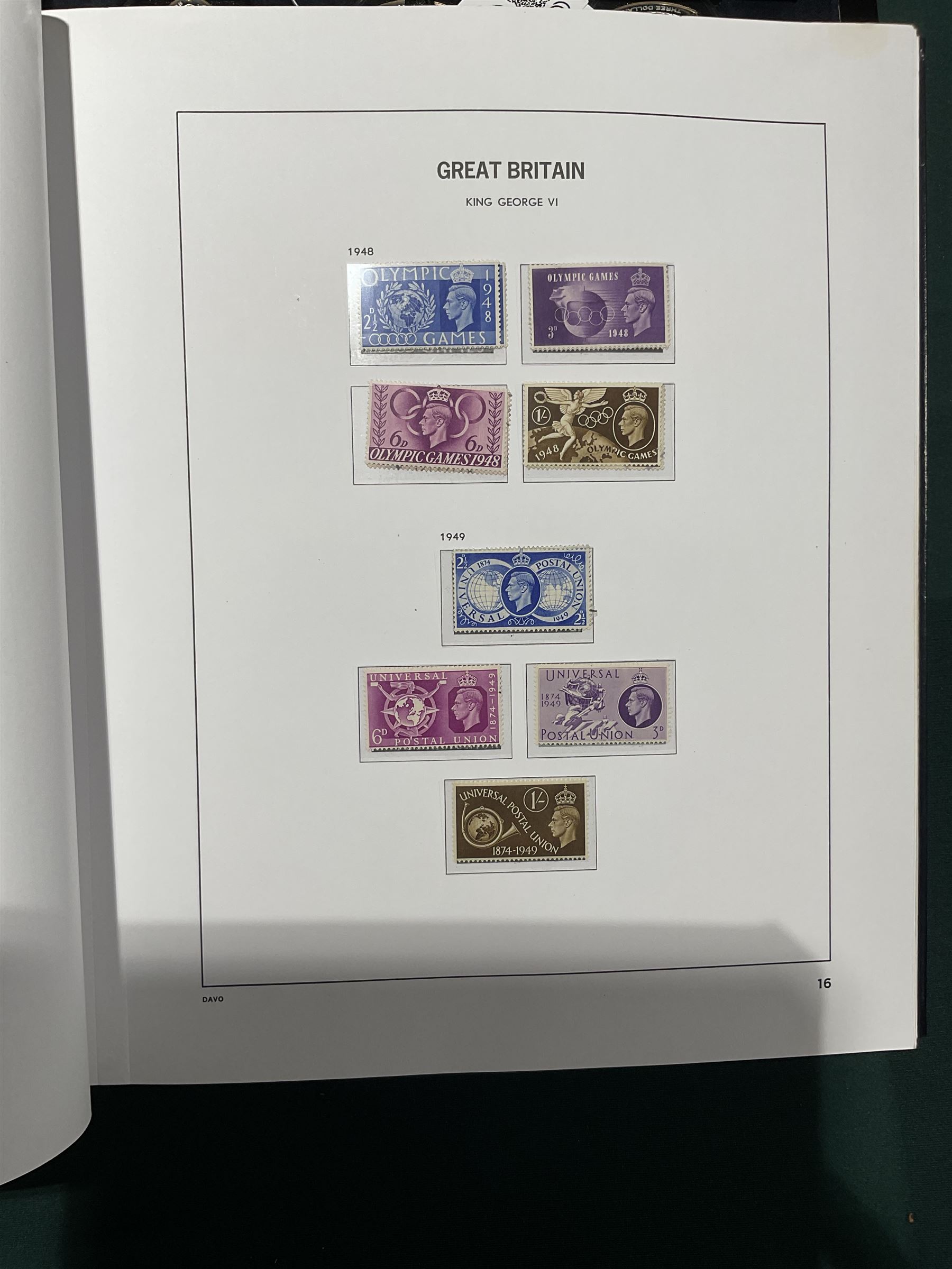 Extensive single album collection of Great British Queen Victoria and later stamps, including QV penny black with three margins, 1840 two pence blue, perf two pence blues with white lines added, QV one pound brown lilac, QV one pound green, King George V seahorses, 1929 Postal Union Congress one pound black, King George VI 1939-48 set of six with ten shillings dark blue, Queen Elizabeth II pre-decimal issues, housed in a Stanley Gibbons Great Britain 2001 album, a well presented collection with few ommissions