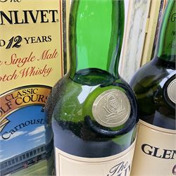 Two Glenlivet 12 year old, single malt Scotch whisky, 700ml 70% vol, each in original Classic Golf Clubs of Scotland Carnoustie presentation tin