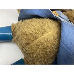 Paddington Bear with plush covered body, brown felt hat, pale blue duffle coat and blue wellingtons H54cm

