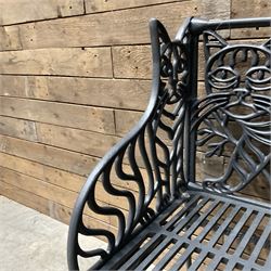 Richard Bawden (1936-2024); - Cat design painted cast iron garden bench