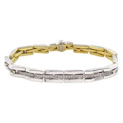 18ct white and yellow gold reversible rectangular link bracelet, thirteen central links set with seven round brilliant cut diamonds by Chimento, hallmarked