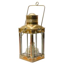  Brass hanging oil lamp, H48cm 
