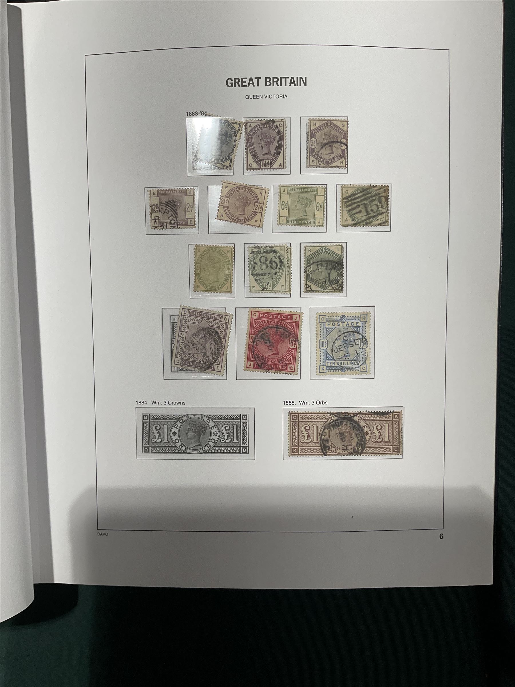 Extensive single album collection of Great British Queen Victoria and later stamps, including QV penny black with three margins, 1840 two pence blue, perf two pence blues with white lines added, QV one pound brown lilac, QV one pound green, King George V seahorses, 1929 Postal Union Congress one pound black, King George VI 1939-48 set of six with ten shillings dark blue, Queen Elizabeth II pre-decimal issues, housed in a Stanley Gibbons Great Britain 2001 album, a well presented collection with few ommissions