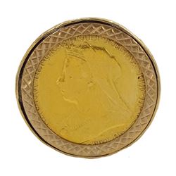 Queen Victoria 1897 gold full sovereign coin, Sydney mint, loose mounted in 9ct gold ring, hallmarked