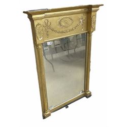 Regency style gilt wall mirror, the frieze decorated with swags and flanked by columns, H97cm