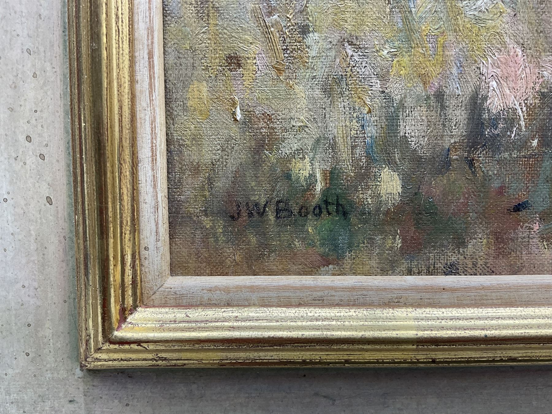 James William Booth (Staithes Group 1867-1953): Harvest Time with Children in the Field, oil on canvas laid on panel signed 30cm x 37cm 
Provenance: exh. Phillips & Sons, The Dower House, Cookham, March '87, label verso