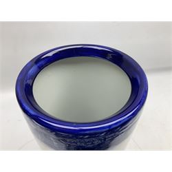 Victoria Ware blue and white umbrella stand, decorated with transfer print decorated with city scape, H43cm