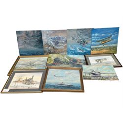 Collection of James Lishman (British 1931-2024) oils and watercolours all signed mostly aeronautical and maritime scenes (10)