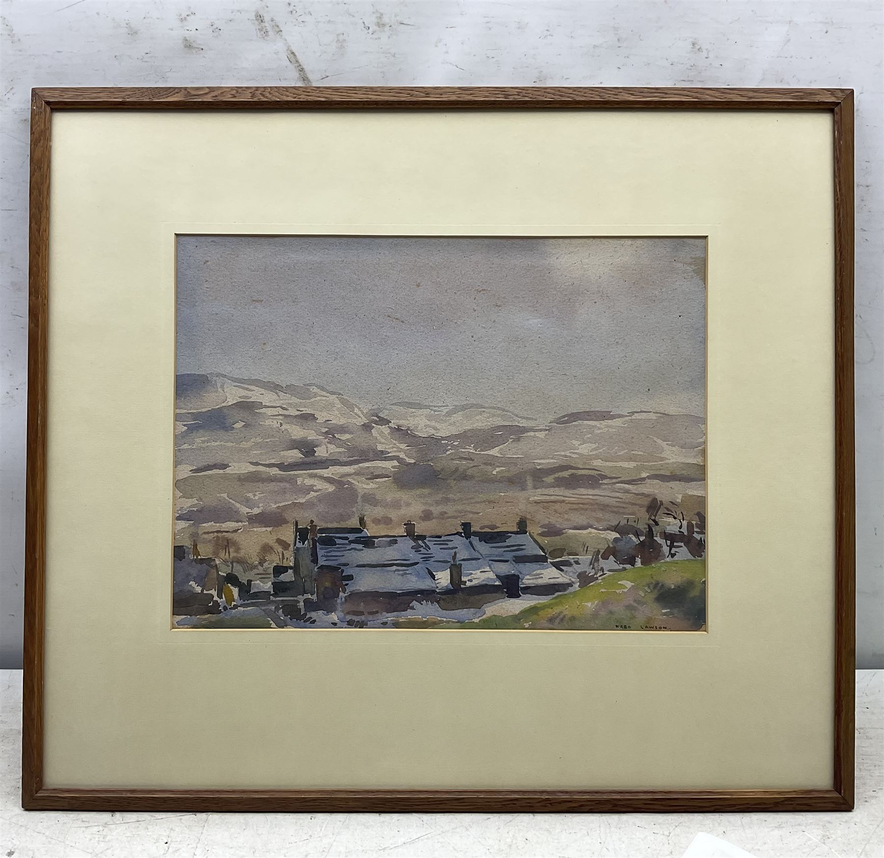 Frederick (Fred) Lawson (British 1888-1968): 'Castle Bolton - Looking in the direction of West Burton across Wensleydale', watercolour signed, titled on label verso 28cm x 37cm 