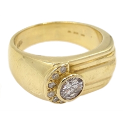 18ct gold round brilliant cut diamond ring, rubover set with half moon surround, stamped 18K,diamond approx 0.30 carat