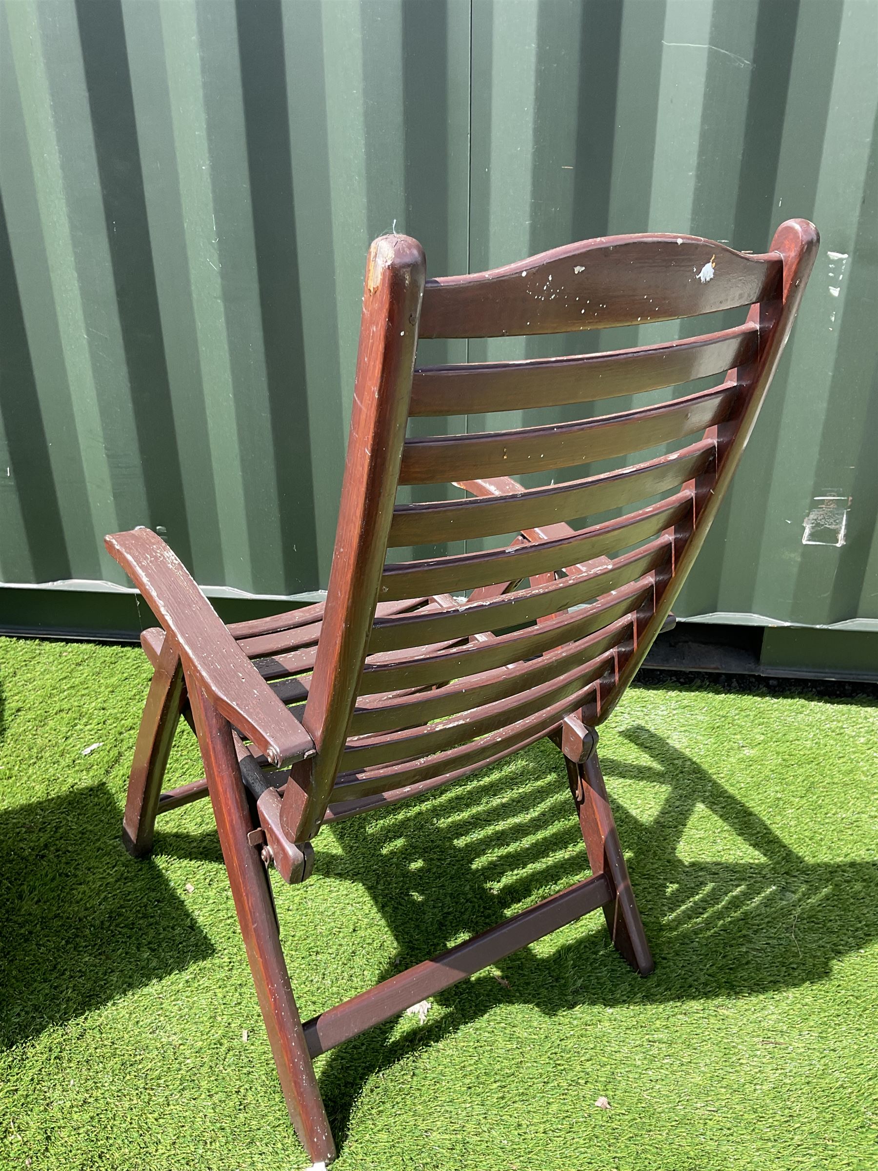 Two wooden folding garden chairs and table THIS LOT IS TO BE