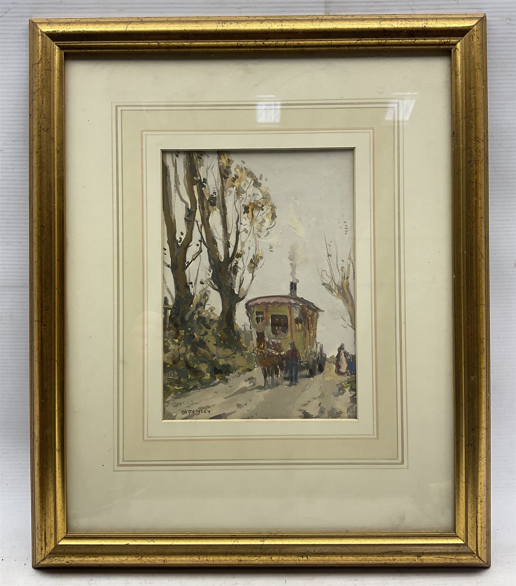 Albert Ernest Bottomley (British 1873-1950): Leading a Romani Wagon, gouache signed 21.5cm x 15cm 