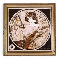 Set of Maw & Co tiles, The Four Seasons: Art Nouveau in style and a similar framed set of five green tiles