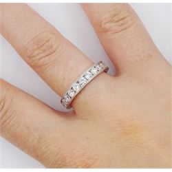 18ct white gold milgrain set round brilliant cut diamond half eternity ring, stamped 750, total diamond weight approx 1.00 carat