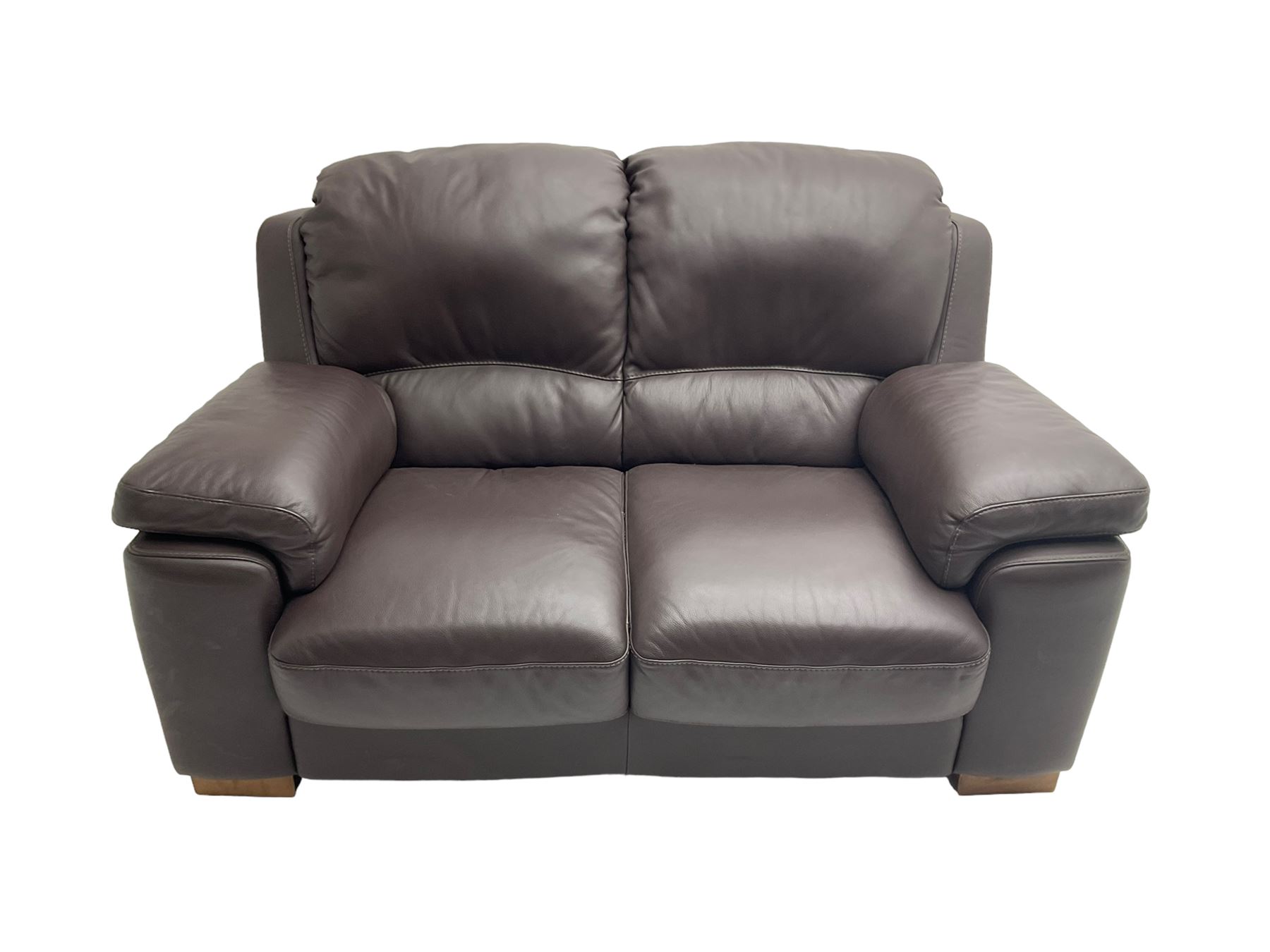 Rogers of York - pair two seat sofas, upholstered in soft brown leather