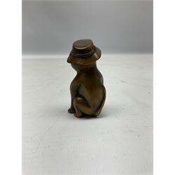 Netsuke in the form of a cat in a hat, signature to the base