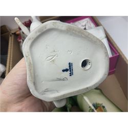 Beswick figure Matthew the trumpet playing pig, together with Royal Doulton figure Diana HN2468, a pair of Limoges busts and other collectables  