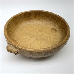 'Mouseman' tooled oak nut bowl carved with mouse signature, by Robert Thompson of Kilburn 