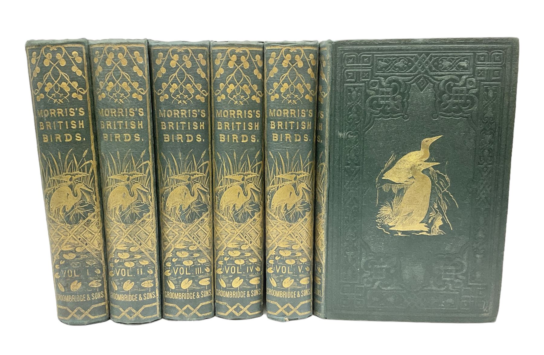 Morris, Rev Francis Orpen; A History of British Birds, six volume set. In original gilt embossed cloth, with approximately 358 hand coloured plates
