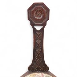 Early 20th-century carved hall chair with a floral needlework panel seat and an early 20th-century brass embossed log box, 102x45cm and 61x38x51cm (2)