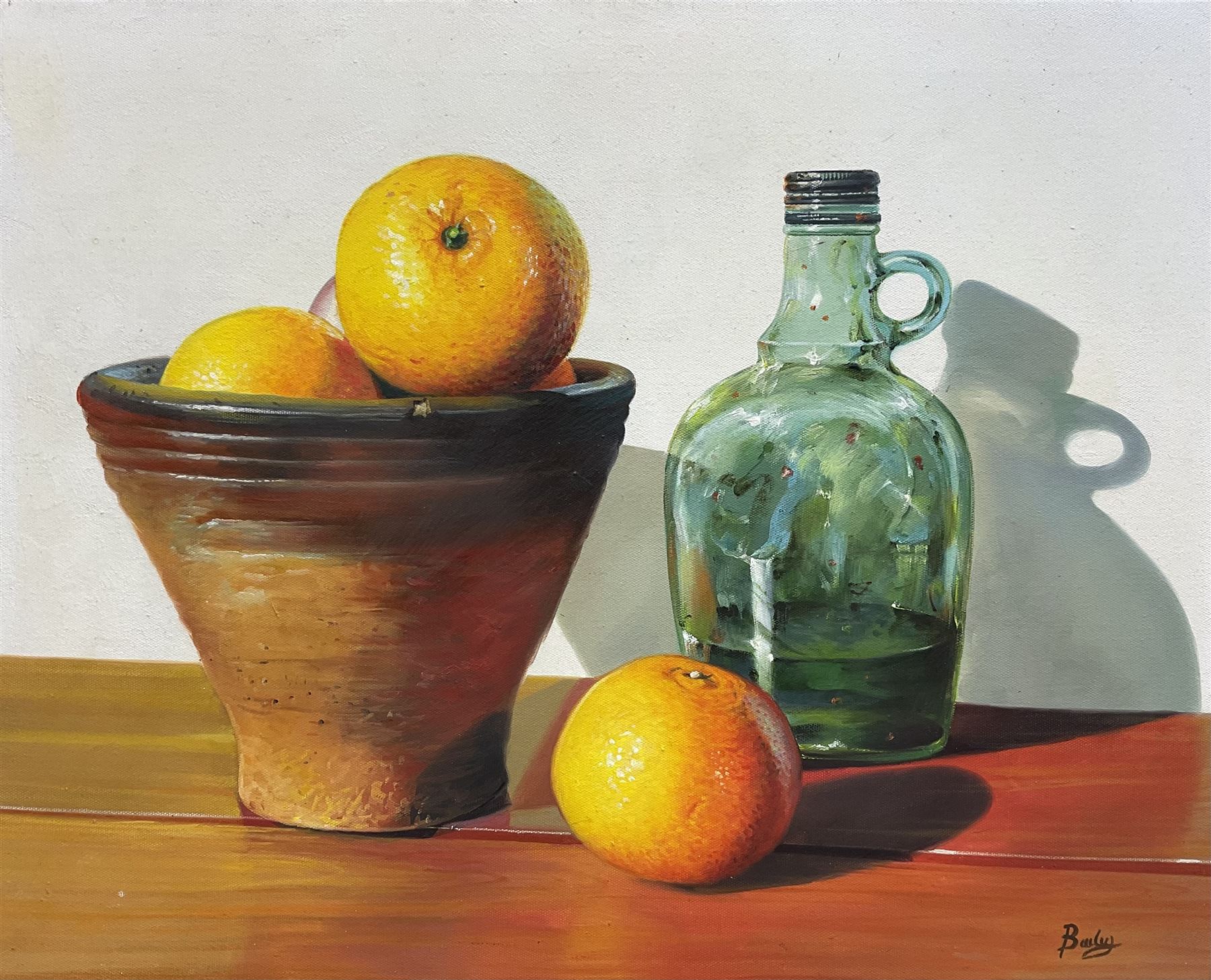 Peter J Bailey (British 1951-): 'To Share an Orange', oil on canvas signed, titled verso 41cm x 51cm