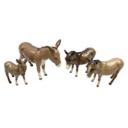 Beswick donkey family to include no.1364b, no.2267a, another donkey and donkey foal (4)