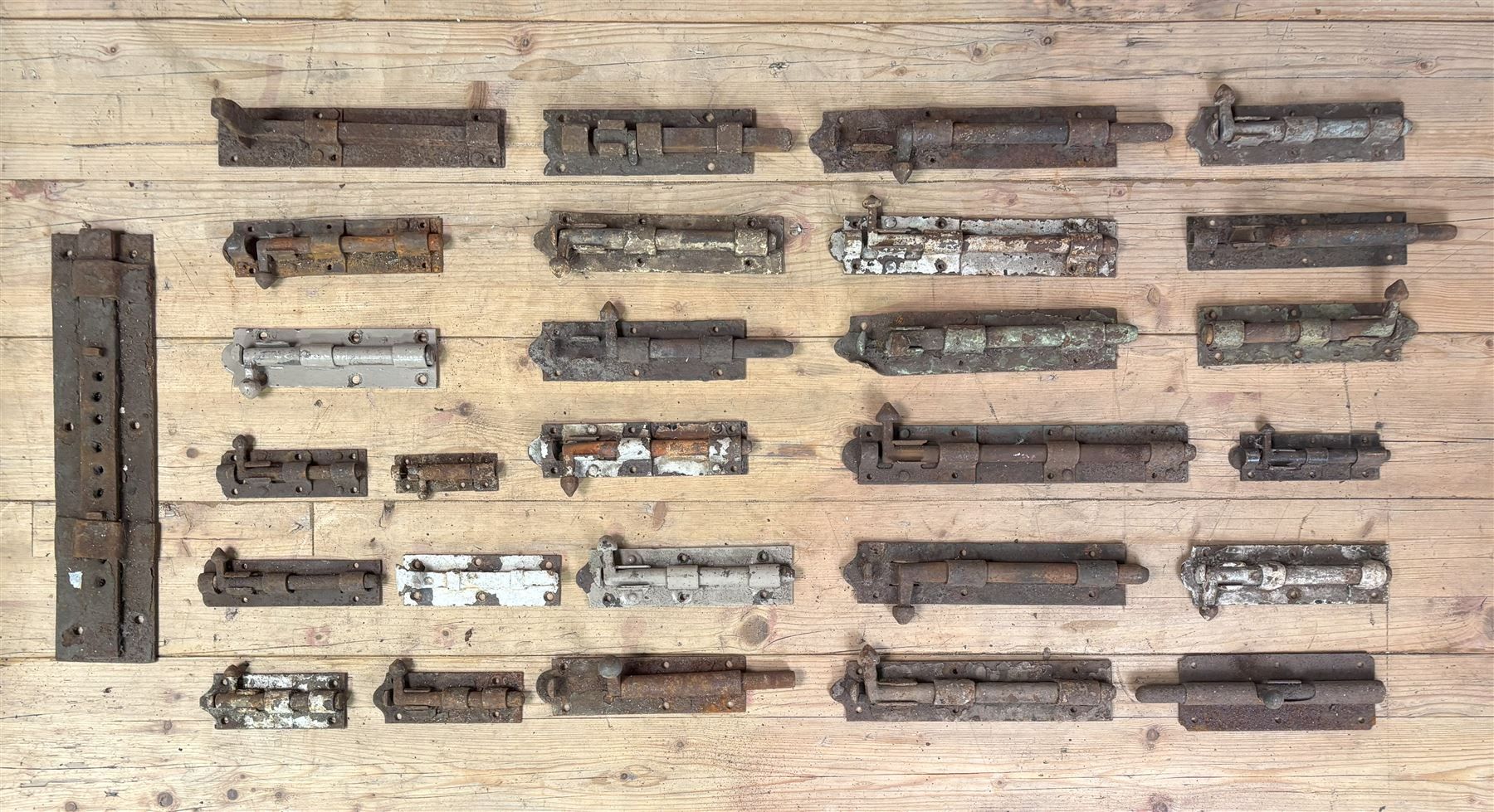 Collection of antique iron deadbolts.  - COLLECTION BY APPOINTMENT FROM: The White House, Thirsk Road, Easingwold, York, YO61 3NF - CALL 01723 507111 TO ARRANGE