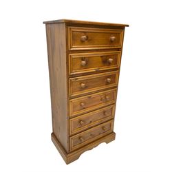 Tall pine chest, fitted with six drawers with moulded fronts