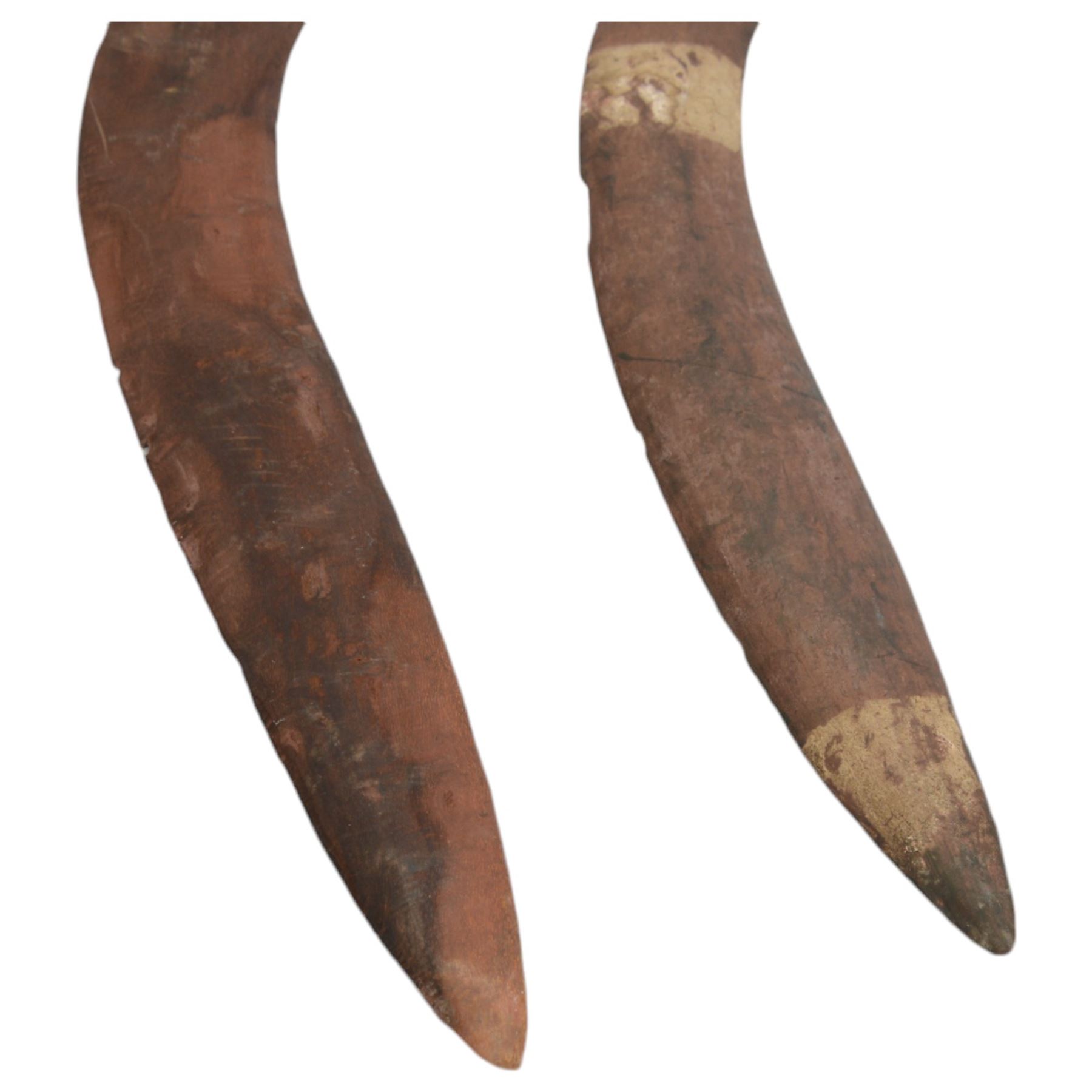 Two wooden aboriginal boomerangs, largest L60cm