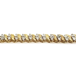  Gold double diamond link bracelet hallmarked 9ct, diamonds 1 carat  